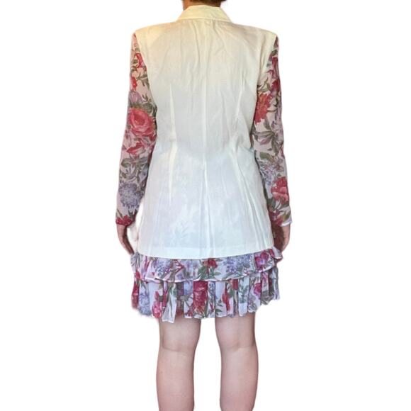 Vintage 70s cream and pink floral skirt and blazer suit set M - Picture 6 of 12